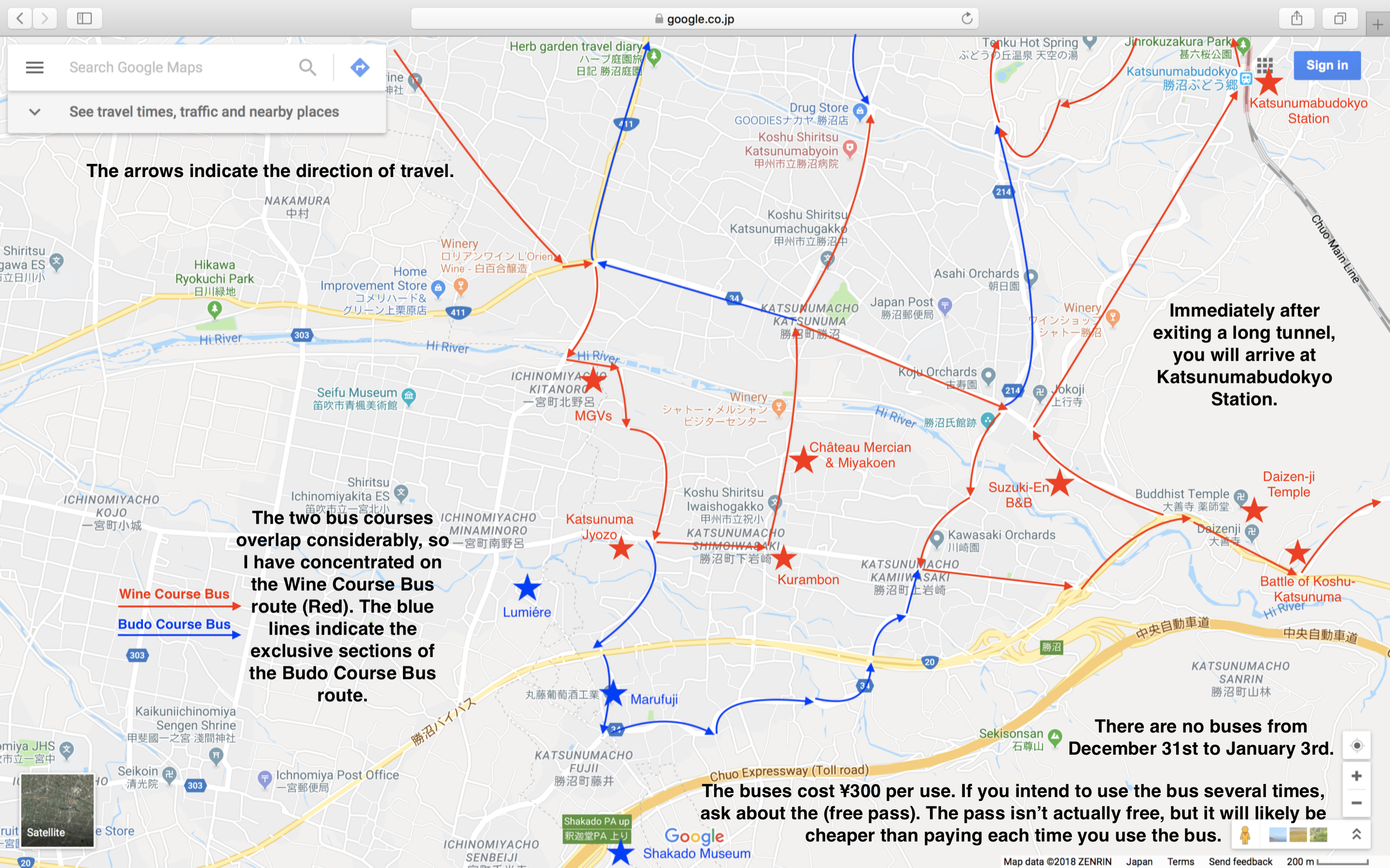 Katsunuma Winery Tour Bus Map (2018)