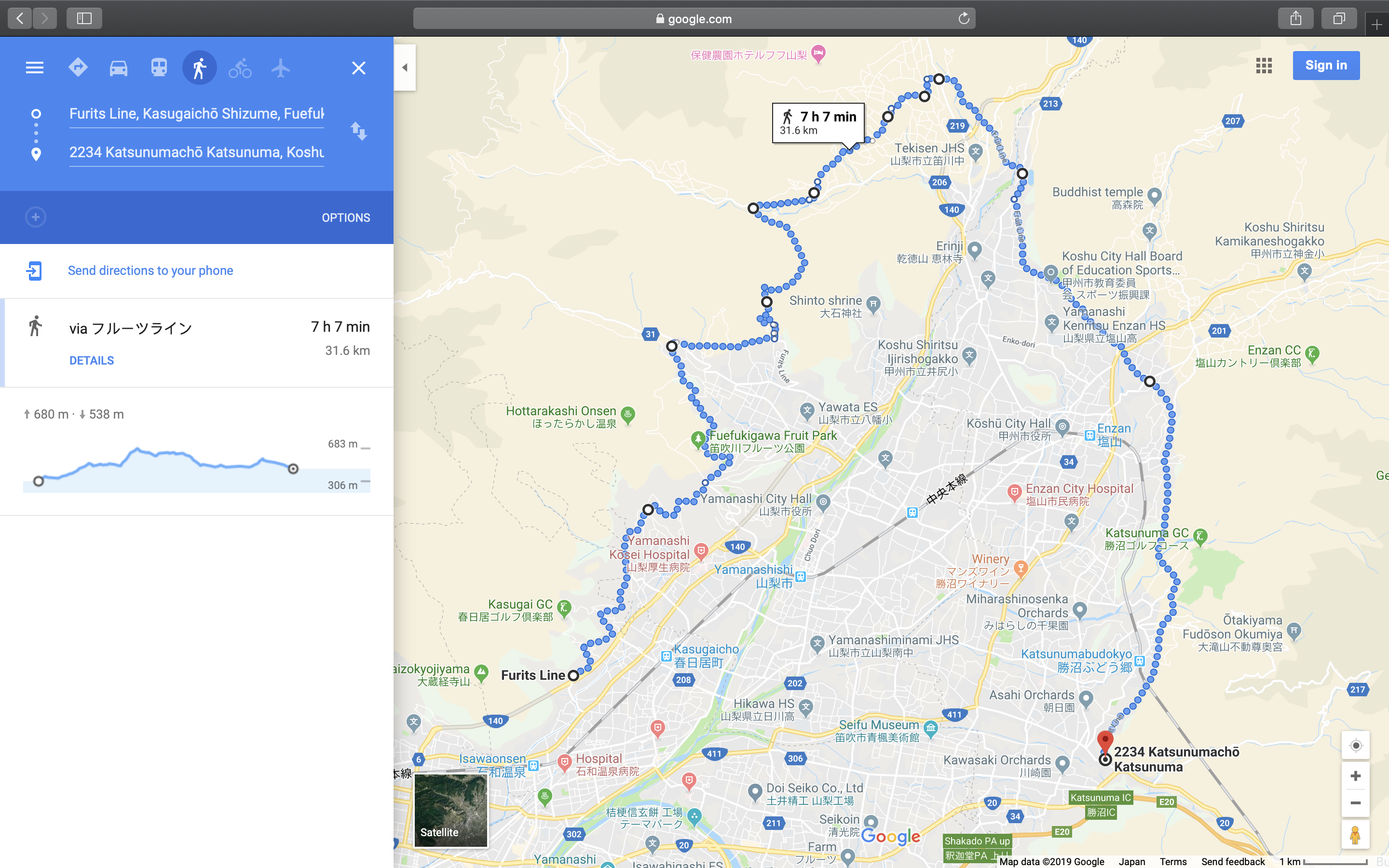 Fruits Line distance calculation on Google Maps