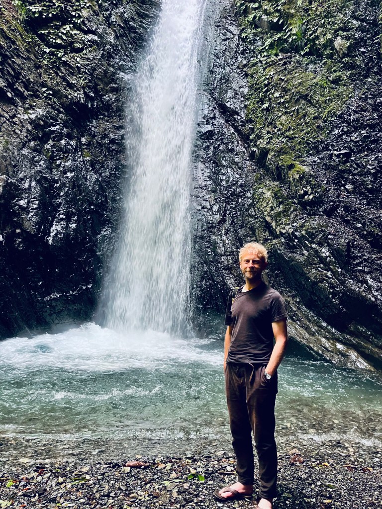 This is Oliver Barry, photographer and writer for National Geographic, at Myouren Waterfall!